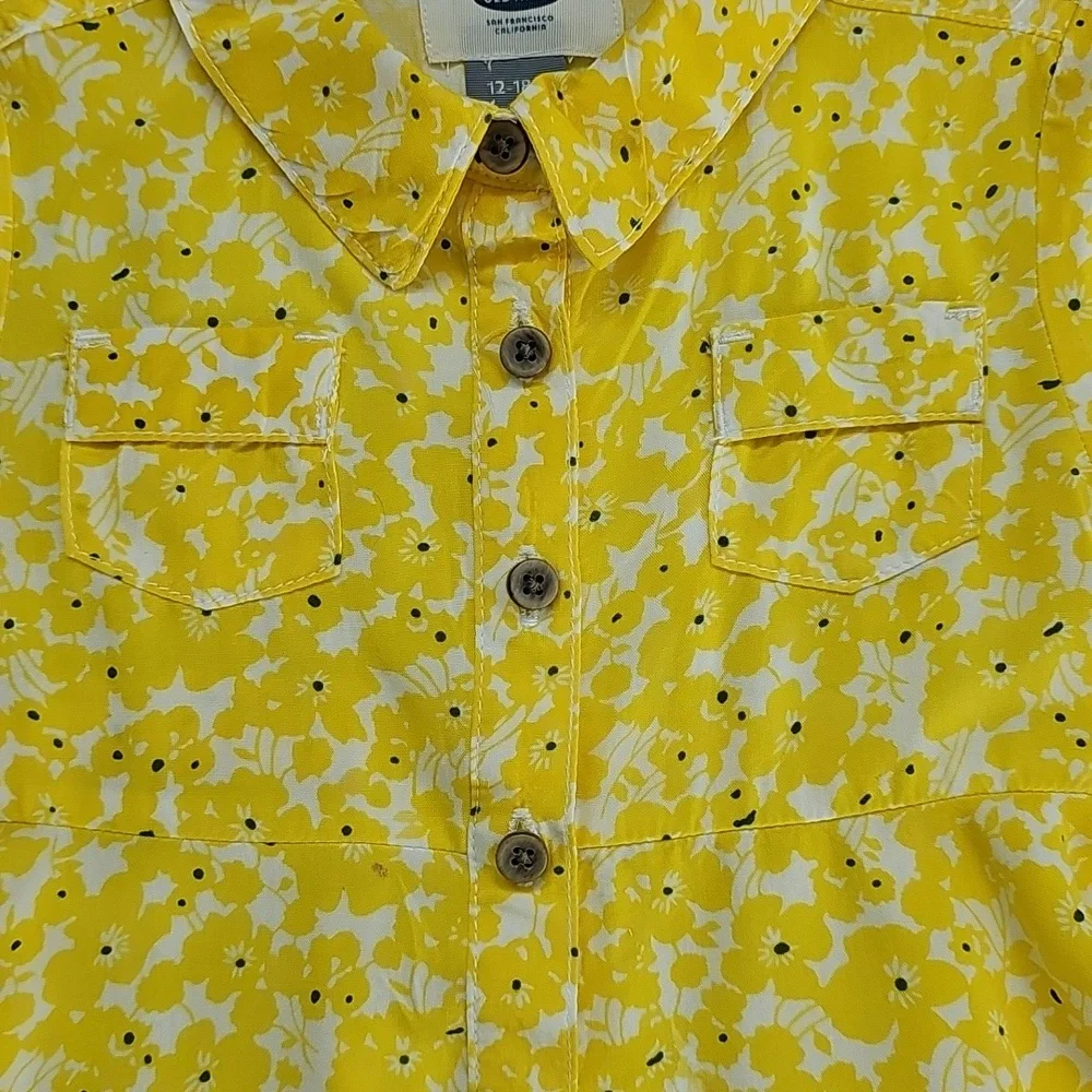 Old Navy Baby Girl Yellow Floral Button-Front Dress – Short Sleeve